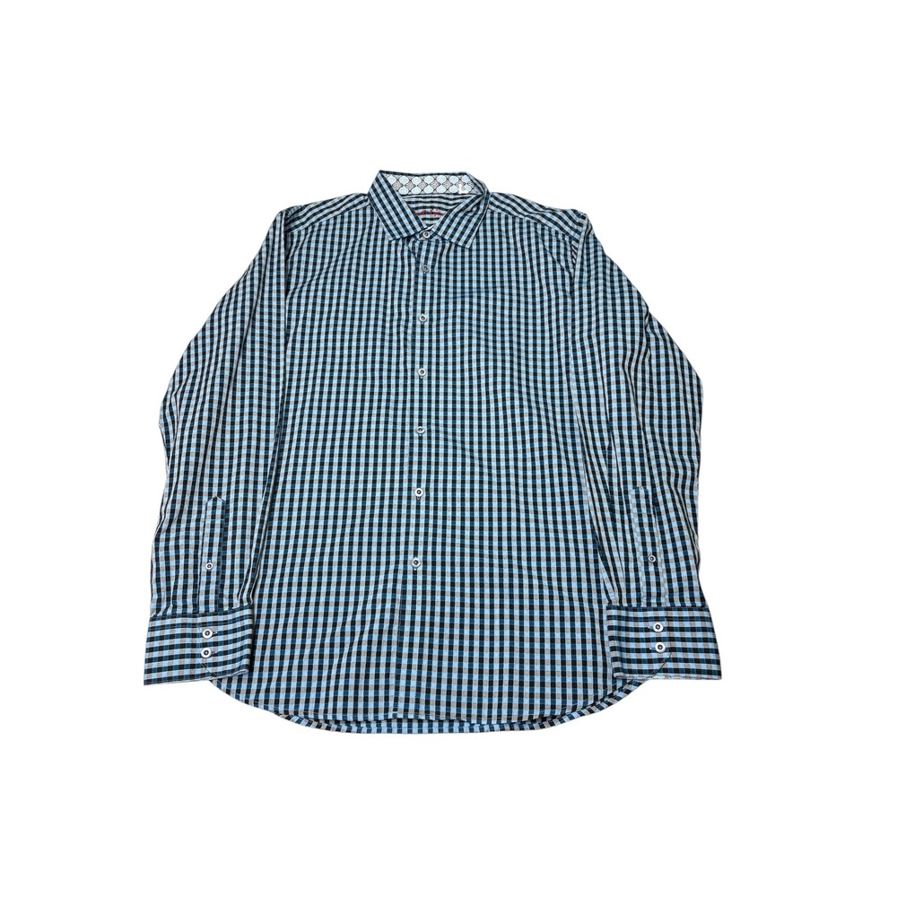 Robert Graham Mens XL Classic Fit Blue Gingham Check Cotton Button Down Shirt